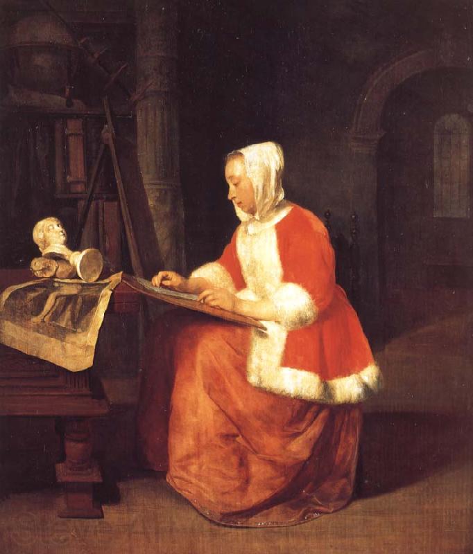 Gabriel Metsu A Young Woman Seated Drawing Spain oil painting art